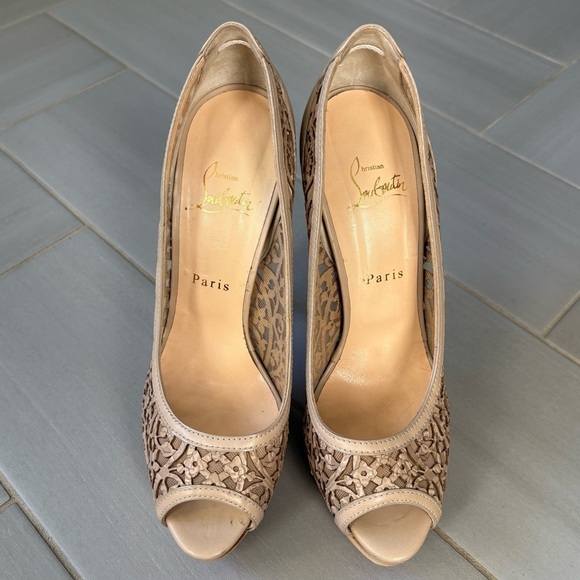 Christian Louboutin Pampas 150 Calf Brown, Laser-cut, Lace Peep-Toe Heels main image 2